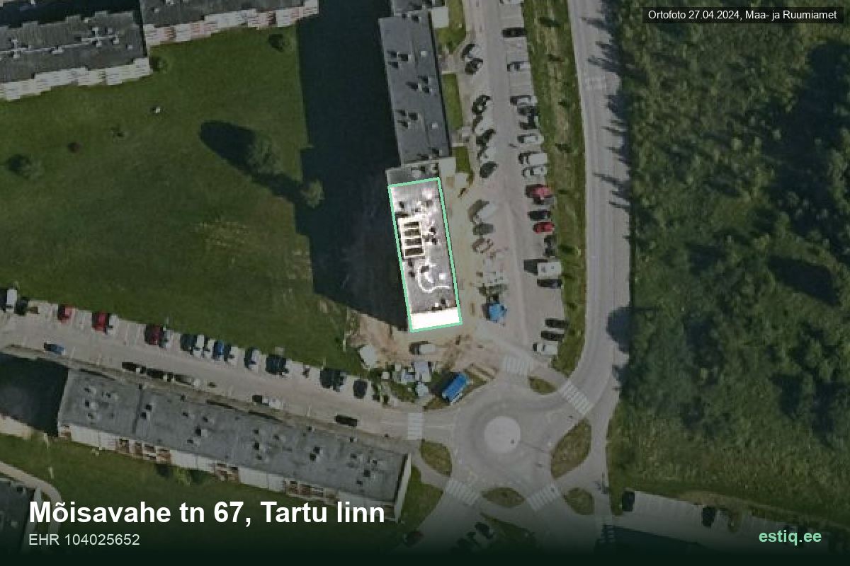 Mõisavahe tänav 67, Tartu – hoone aerofoto, kontuur ehitisregistri (EHR) andmetest