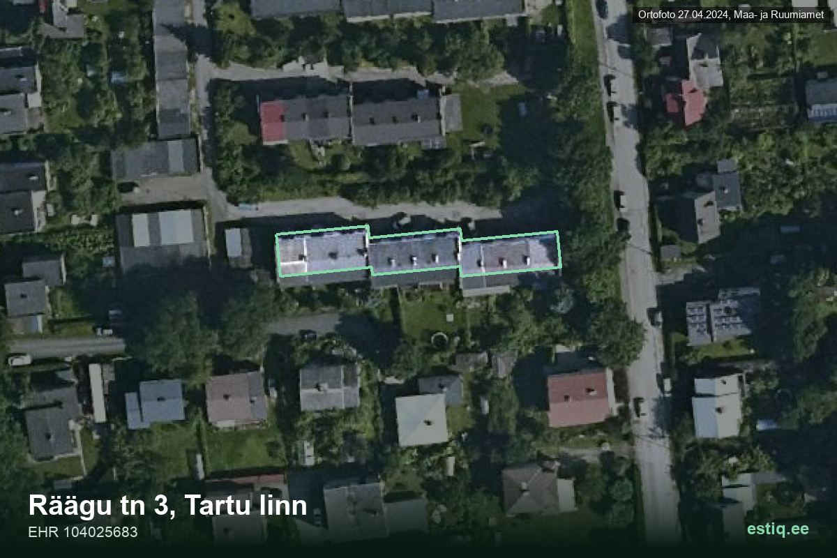 Räägu tänav 3, Tartu – hoone aerofoto, kontuur ehitisregistri (EHR) andmetest