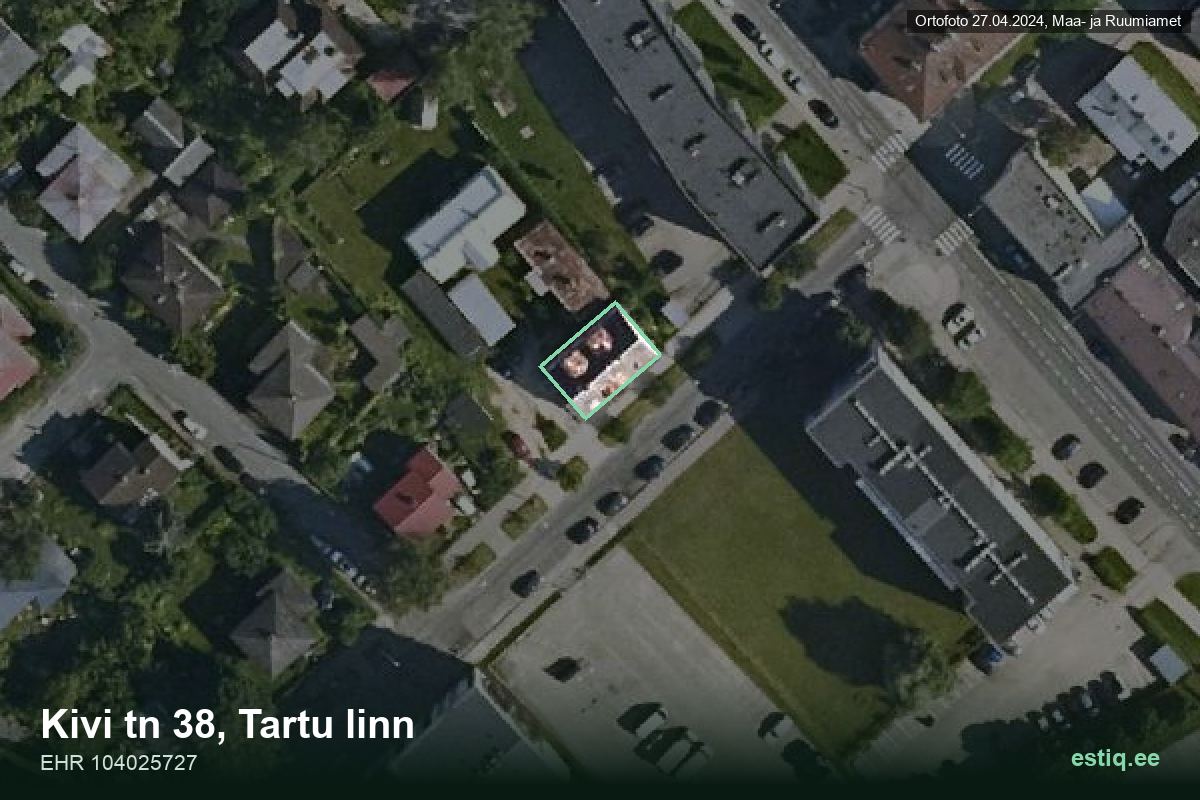 Kivi tänav 38, Tartu – aerial photo of the building, outline from the Building Register (EHR)