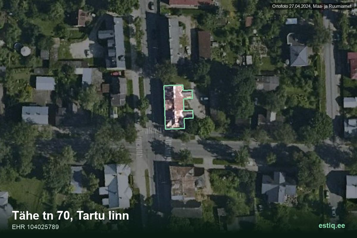 Tähe tänav 70, Tartu – hoone aerofoto, kontuur ehitisregistri (EHR) andmetest