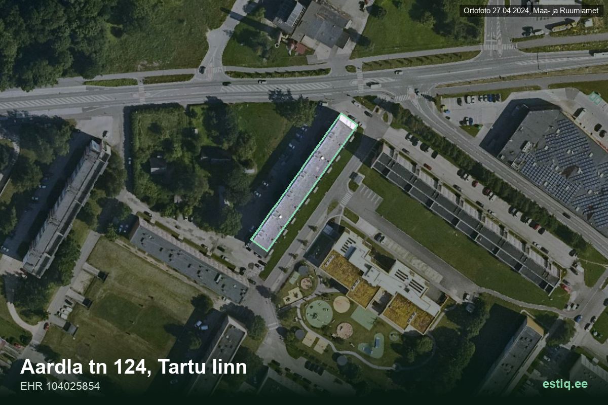 Aardla tänav 124, Tartu – hoone aerofoto, kontuur ehitisregistri (EHR) andmetest