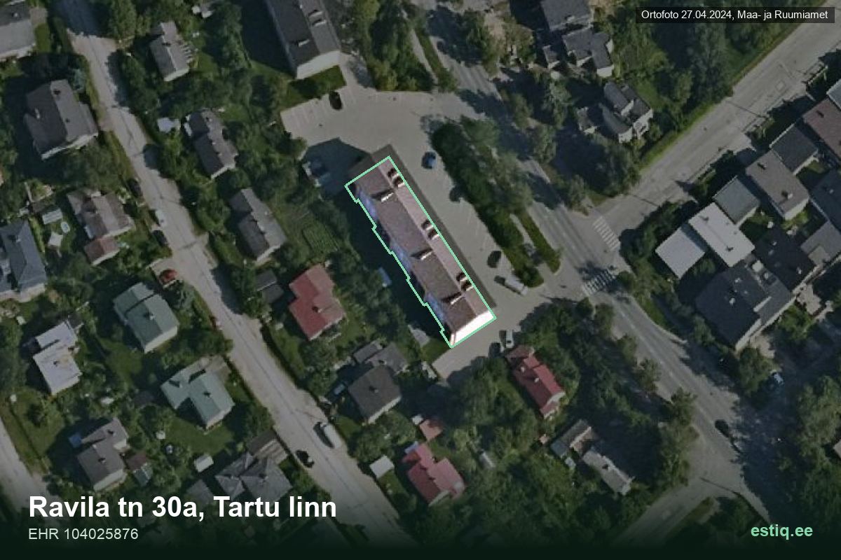 Ravila tänav 30a, Tartu – hoone aerofoto, kontuur ehitisregistri (EHR) andmetest