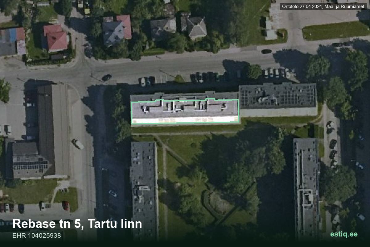 Rebase tänav 5, Tartu – аэрофото дома, контур по данным регистра строений (EHR)