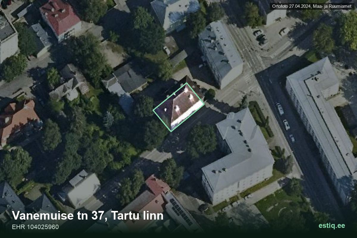 Vanemuise tänav 37, Tartu – hoone aerofoto, kontuur ehitisregistri (EHR) andmetest
