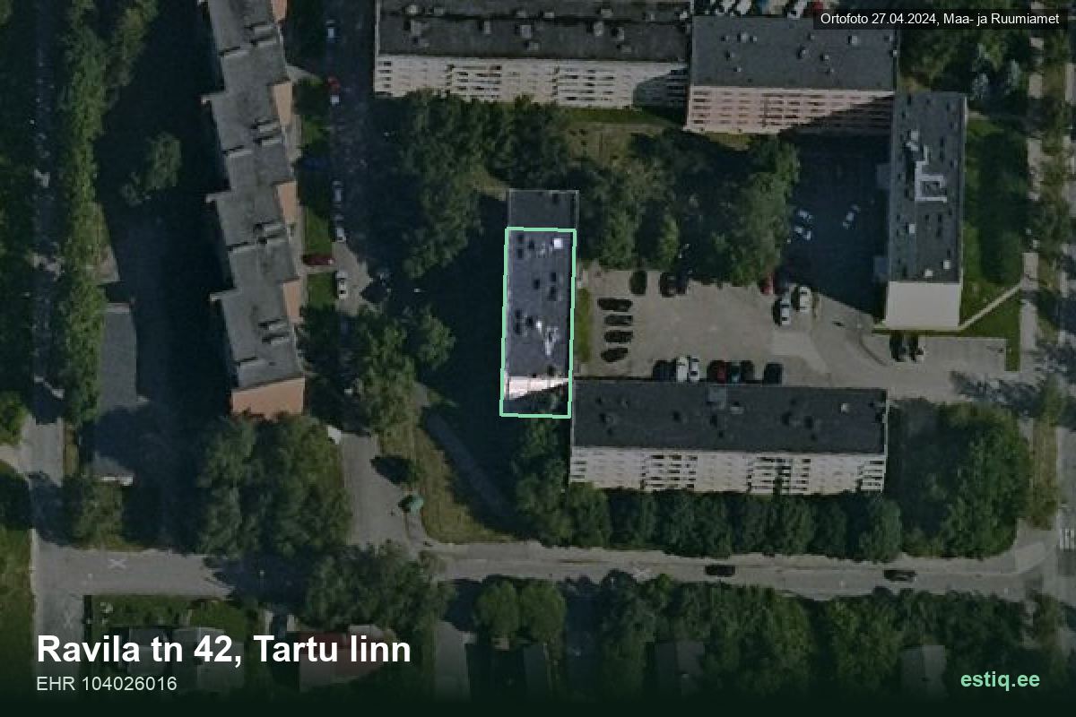 Ravila tänav 42, Tartu – hoone aerofoto, kontuur ehitisregistri (EHR) andmetest