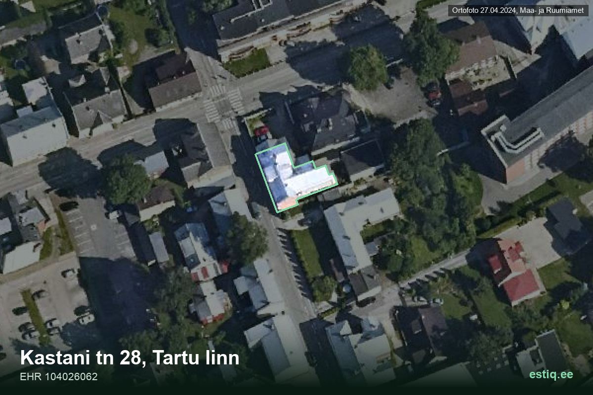 Kastani tänav 28, Tartu – hoone aerofoto, kontuur ehitisregistri (EHR) andmetest
