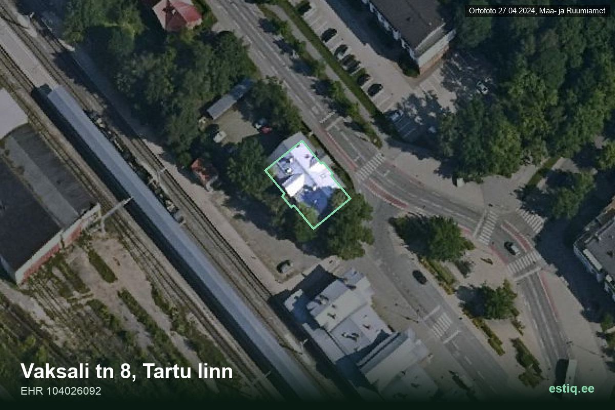 Vaksali tänav 8, Tartu – hoone aerofoto, kontuur ehitisregistri (EHR) andmetest