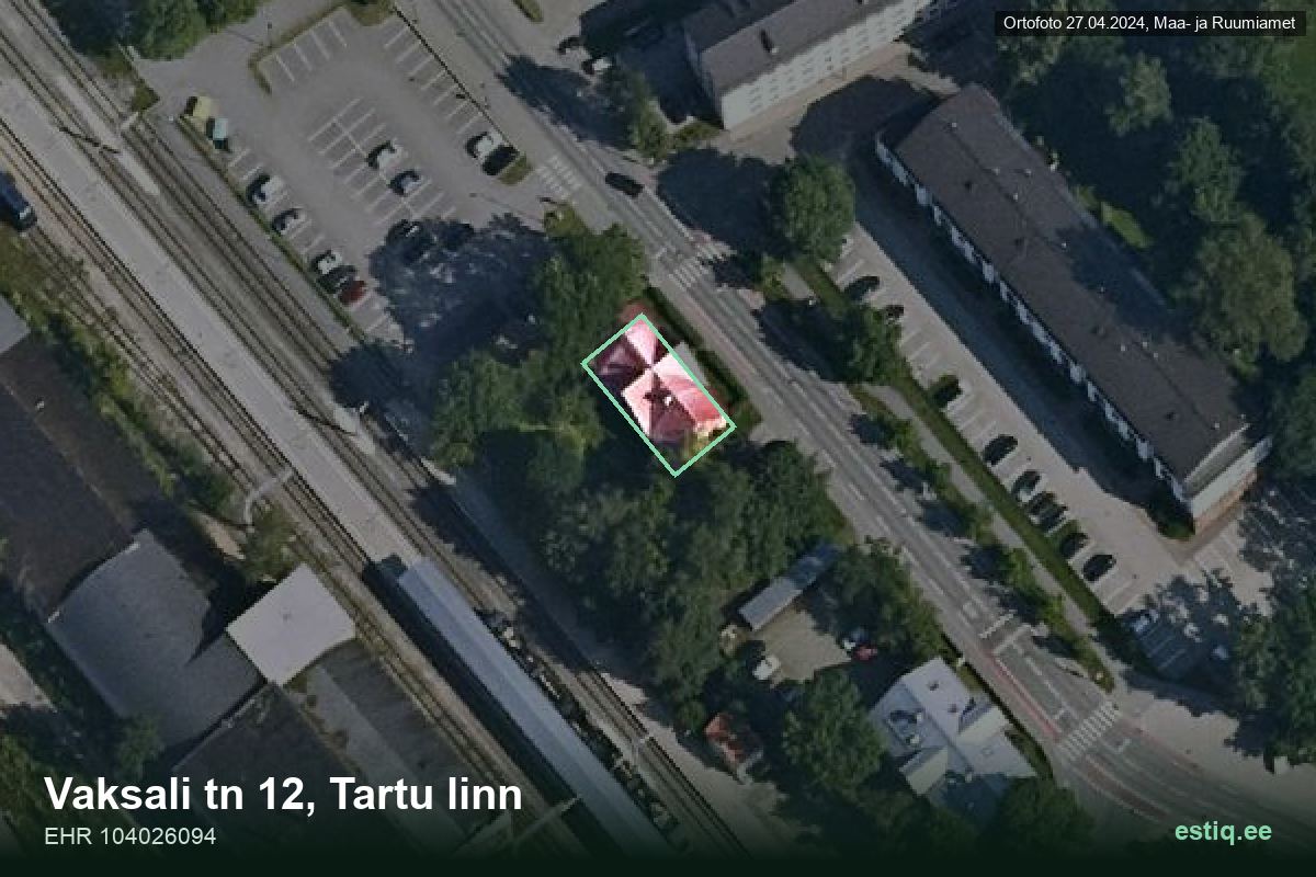 Vaksali tänav 12, Tartu – hoone aerofoto, kontuur ehitisregistri (EHR) andmetest