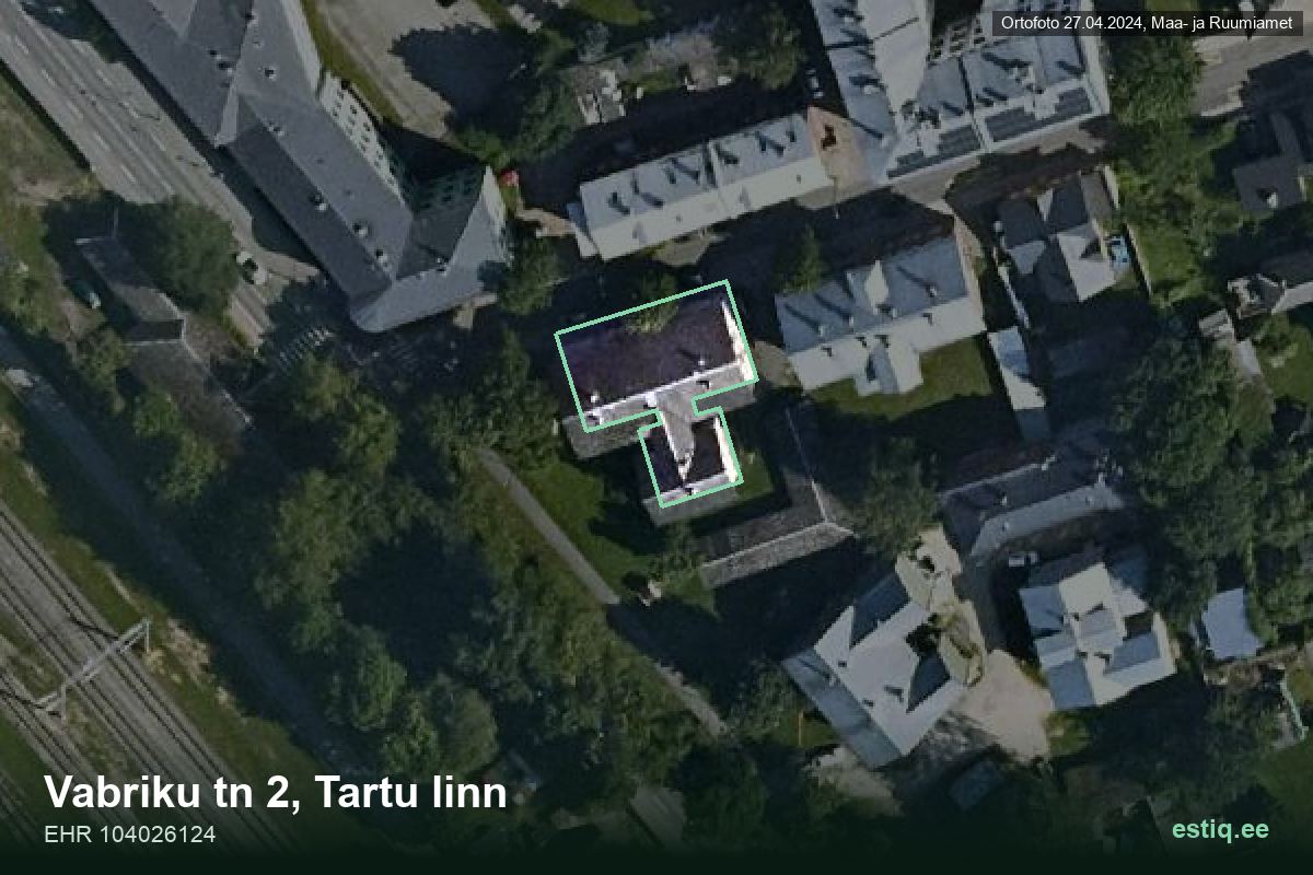 Vabriku tänav 2, Tartu – ilmakuva rakennuksesta, ääriviiva rakennusrekisteristä (EHR)