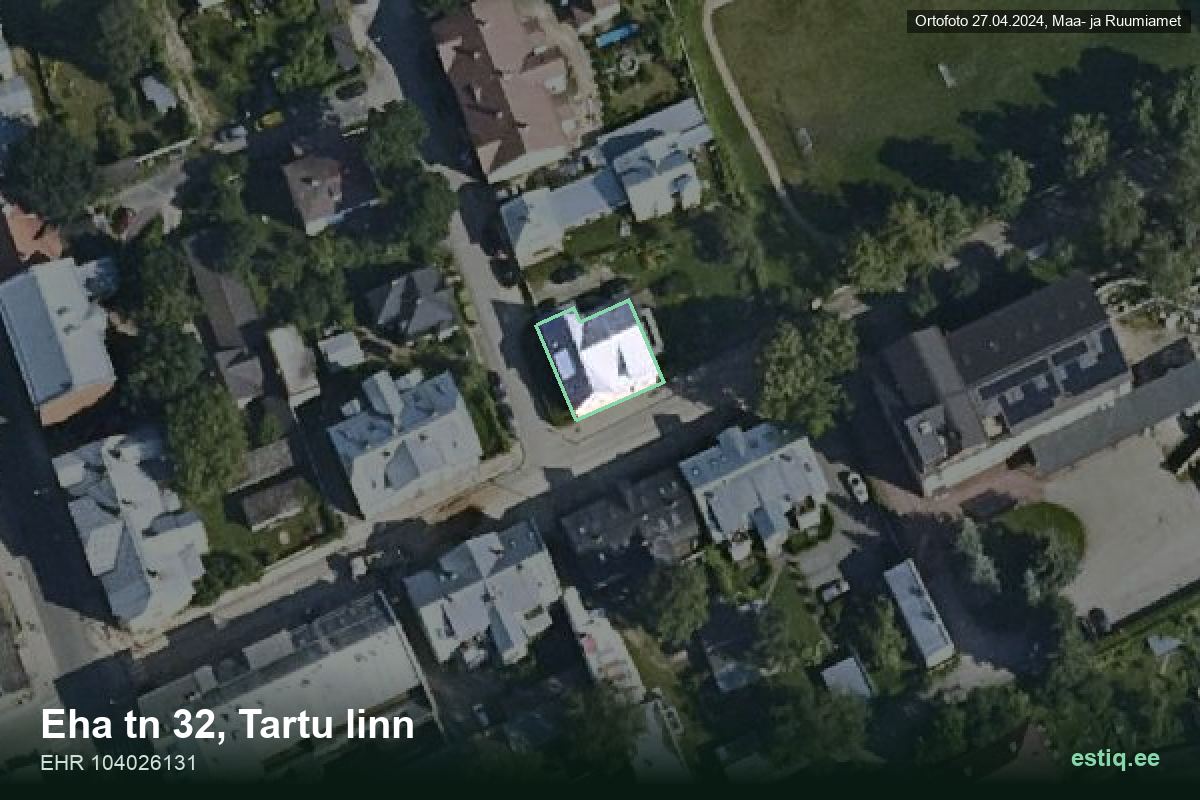 Eha tänav 32, Tartu – hoone aerofoto, kontuur ehitisregistri (EHR) andmetest