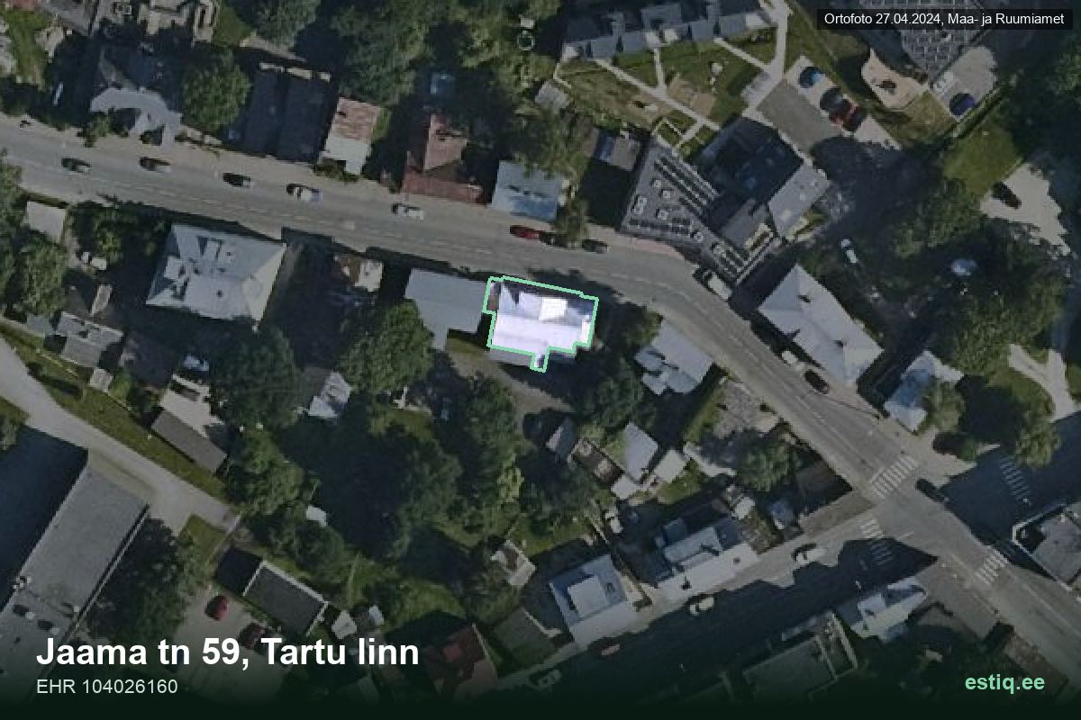 Jaama tänav 59, Tartu – hoone aerofoto, kontuur ehitisregistri (EHR) andmetest