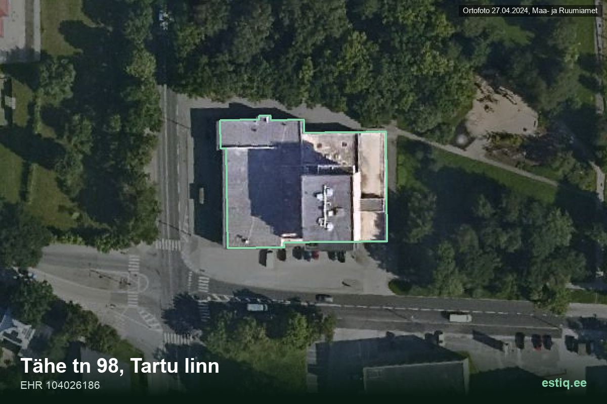 Tähe tänav 98, Tartu – hoone aerofoto, kontuur ehitisregistri (EHR) andmetest