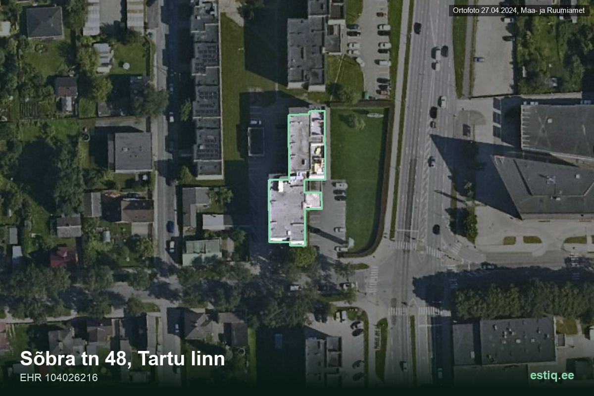 Sõbra tänav 48, Tartu – аэрофото дома, контур по данным регистра строений (EHR)