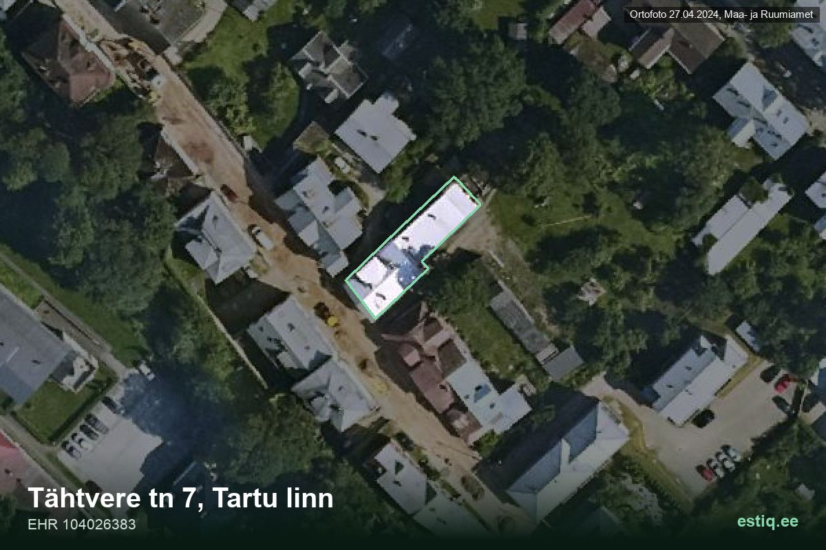 Tähtvere tänav 7, Tartu – ilmakuva rakennuksesta, ääriviiva rakennusrekisteristä (EHR)