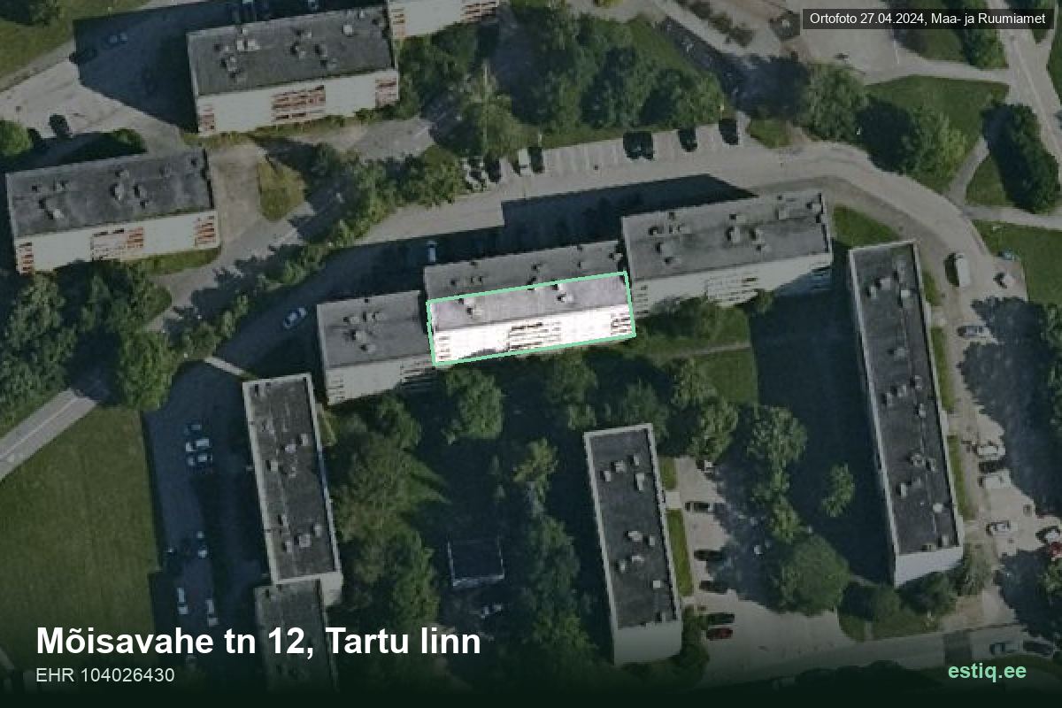 Mõisavahe tänav 12, Tartu – hoone aerofoto, kontuur ehitisregistri (EHR) andmetest