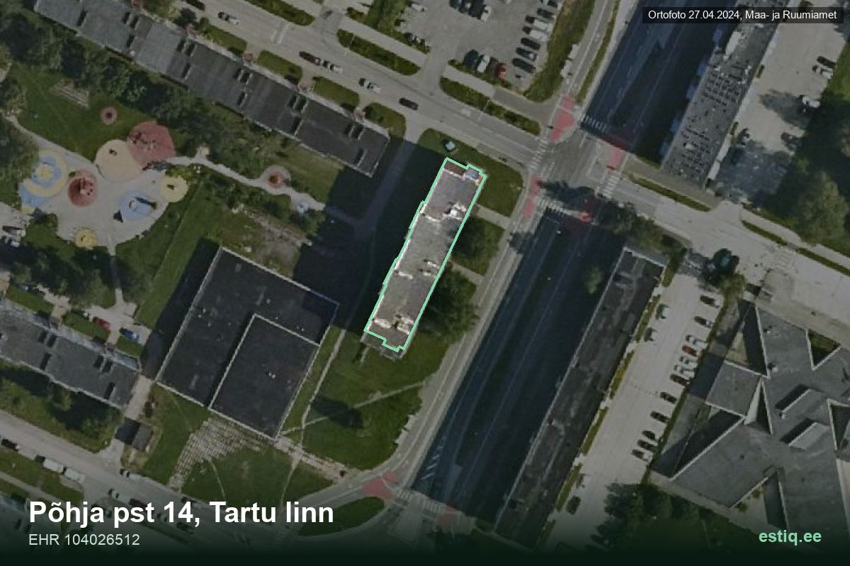 Põhja pst 14, Tartu – hoone aerofoto, kontuur ehitisregistri (EHR) andmetest