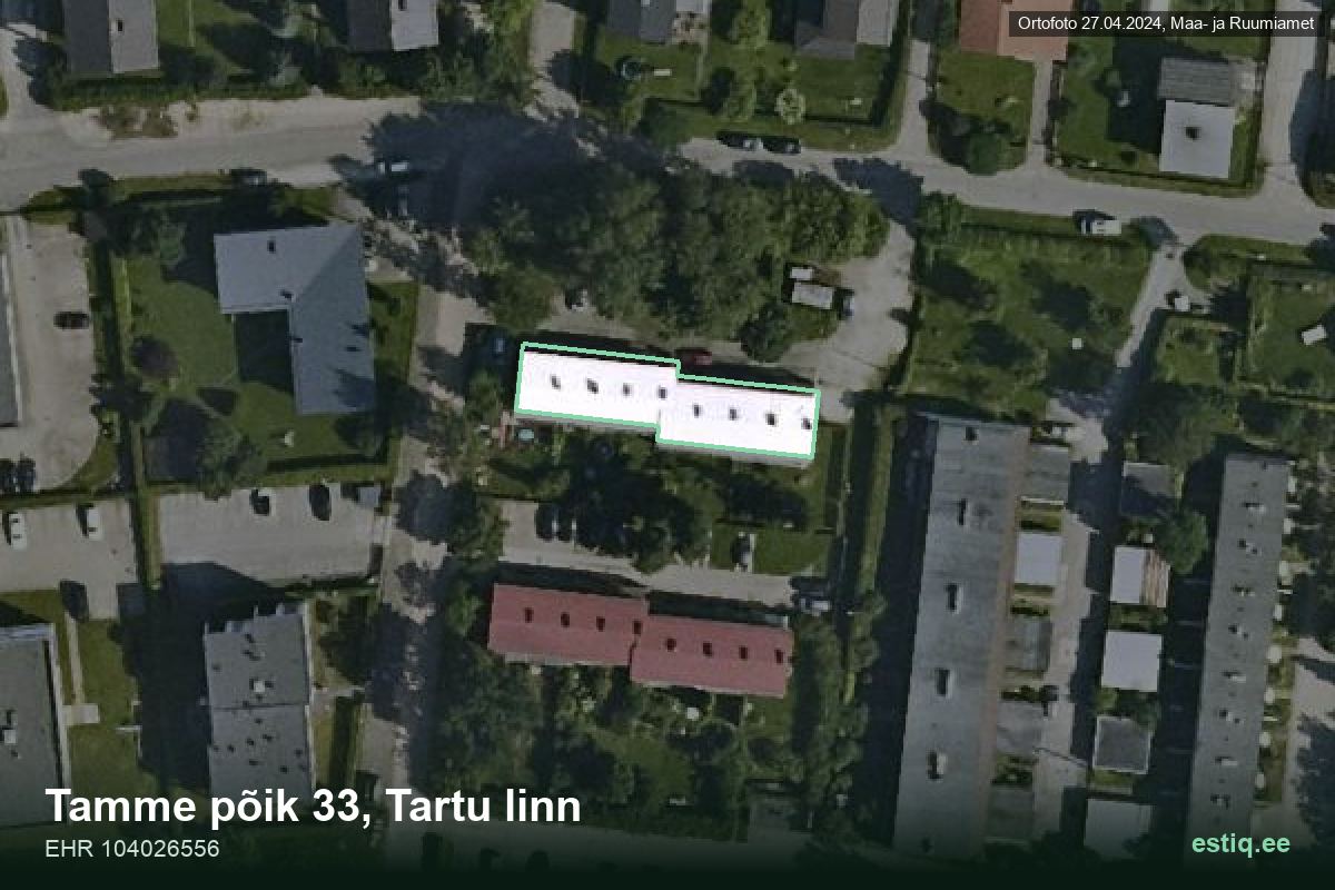 Tamme põik 33, Tartu – aerial photo of the building, outline from the Building Register (EHR)