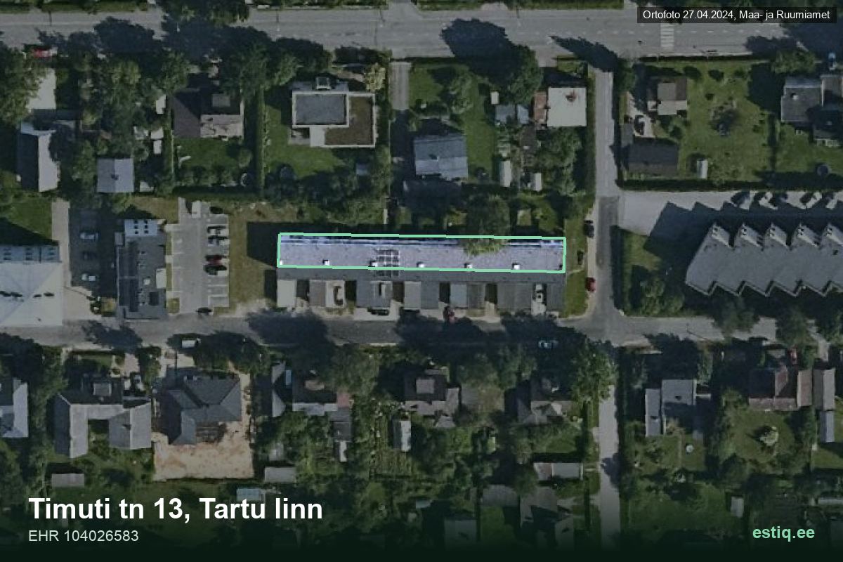 Timuti tänav 13, Tartu – аэрофото дома, контур по данным регистра строений (EHR)