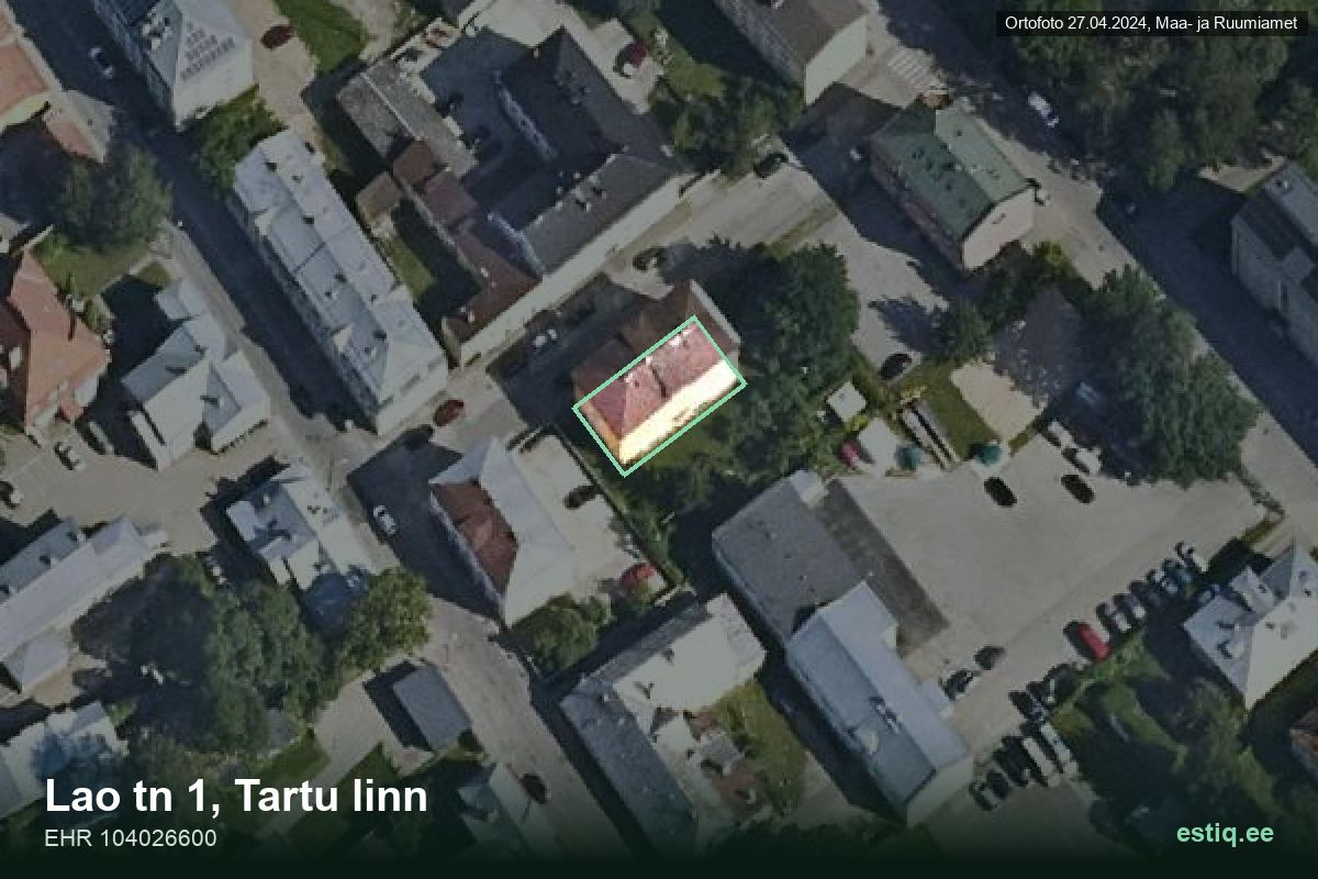 Lao tänav 1, Tartu – aerial photo of the building, outline from the Building Register (EHR)