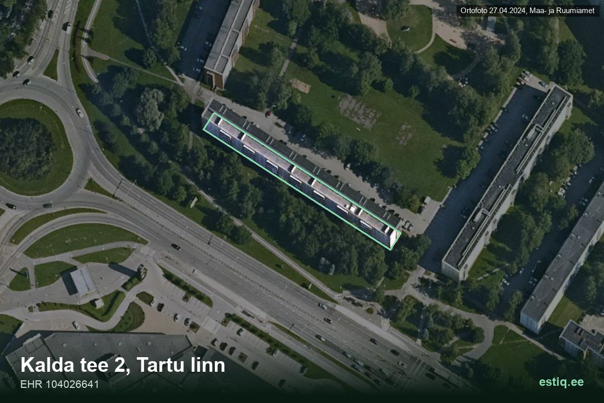 Kalda tee 2, Tartu – hoone aerofoto, kontuur ehitisregistri (EHR) andmetest