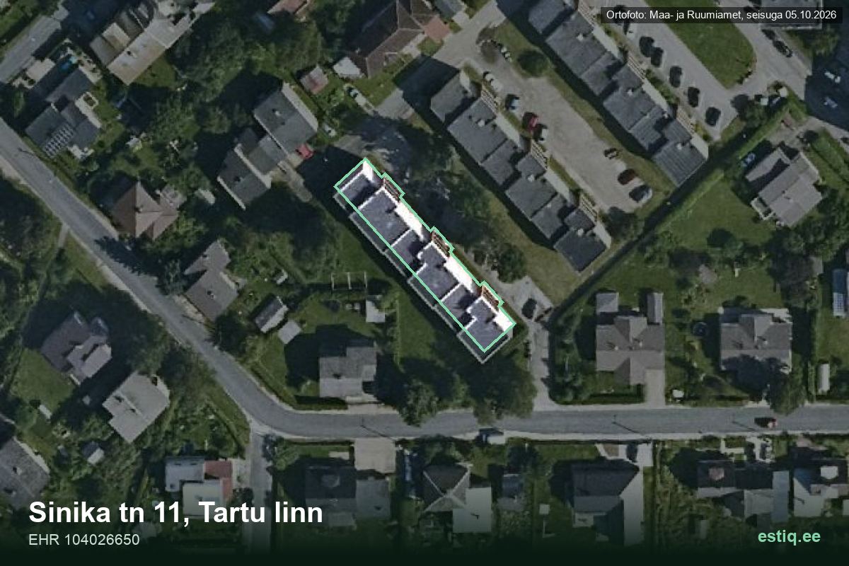 Sinika tänav 11, Tartu – hoone aerofoto, kontuur ehitisregistri (EHR) andmetest