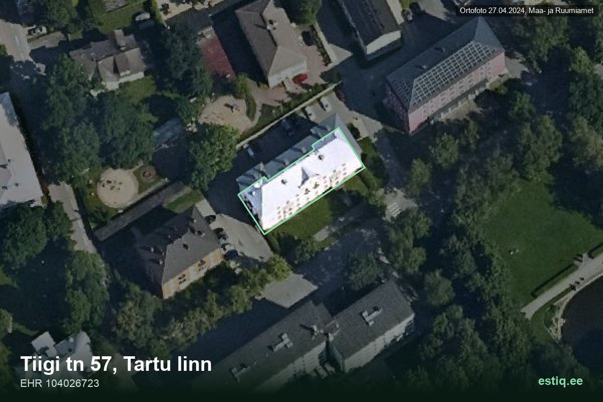 Tiigi tänav 57, Tartu – aerial photo of the building, outline from the Building Register (EHR)