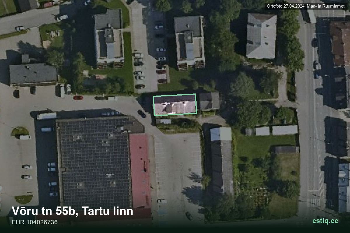 Võru tänav 55b, Tartu – hoone aerofoto, kontuur ehitisregistri (EHR) andmetest