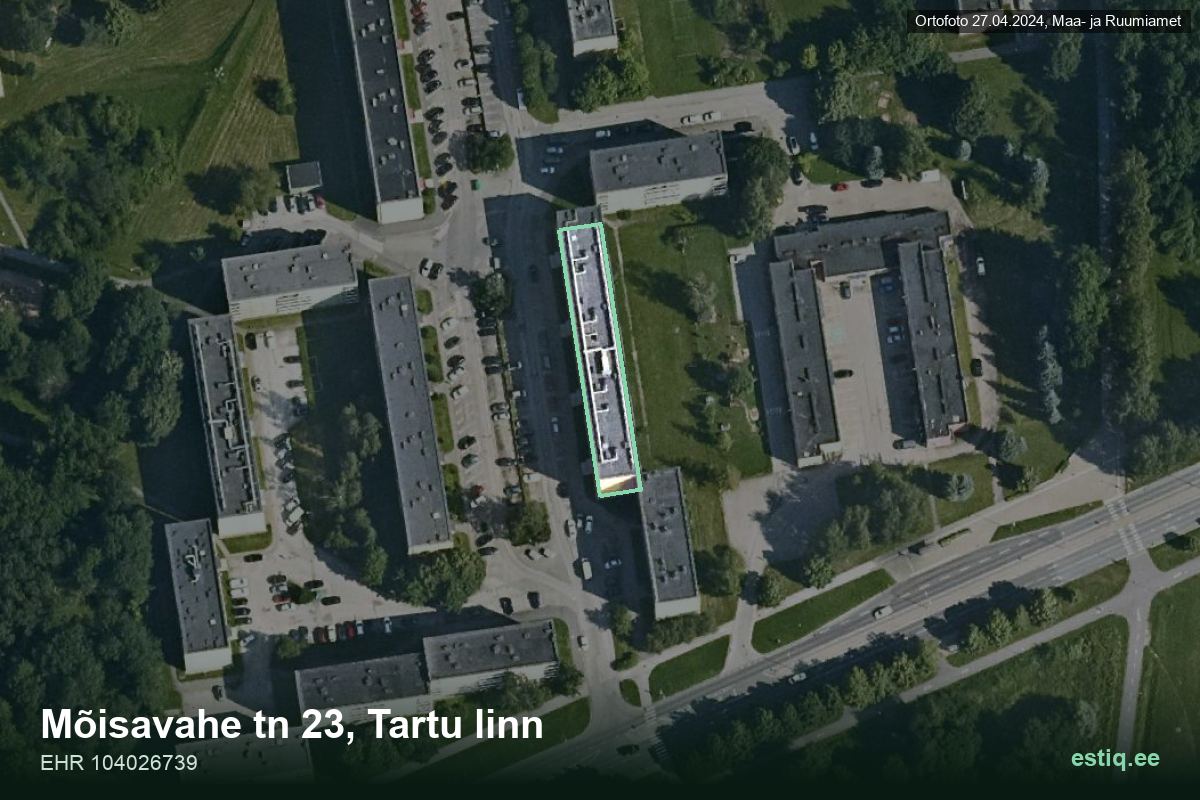 Mõisavahe tänav 23, Tartu – hoone aerofoto, kontuur ehitisregistri (EHR) andmetest