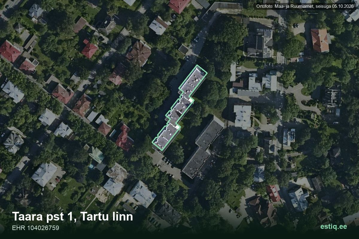 Taara pst 1, Tartu – hoone aerofoto, kontuur ehitisregistri (EHR) andmetest