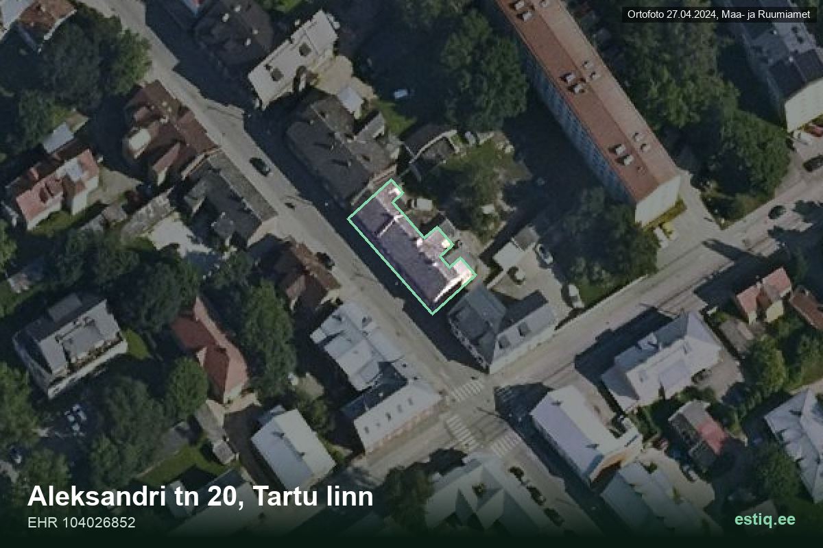 Aleksandri tänav 20, Tartu – ilmakuva rakennuksesta, ääriviiva rakennusrekisteristä (EHR)