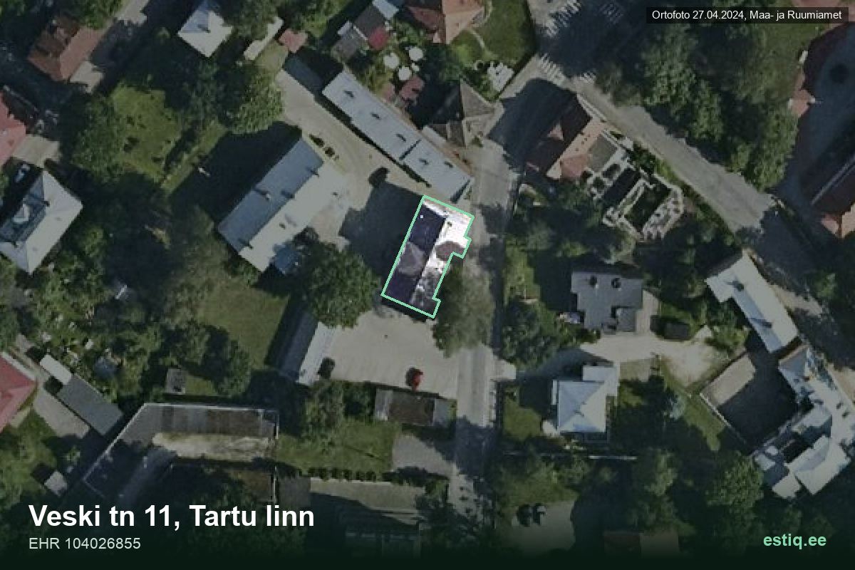 Veski tänav 11, Tartu – ilmakuva rakennuksesta, ääriviiva rakennusrekisteristä (EHR)