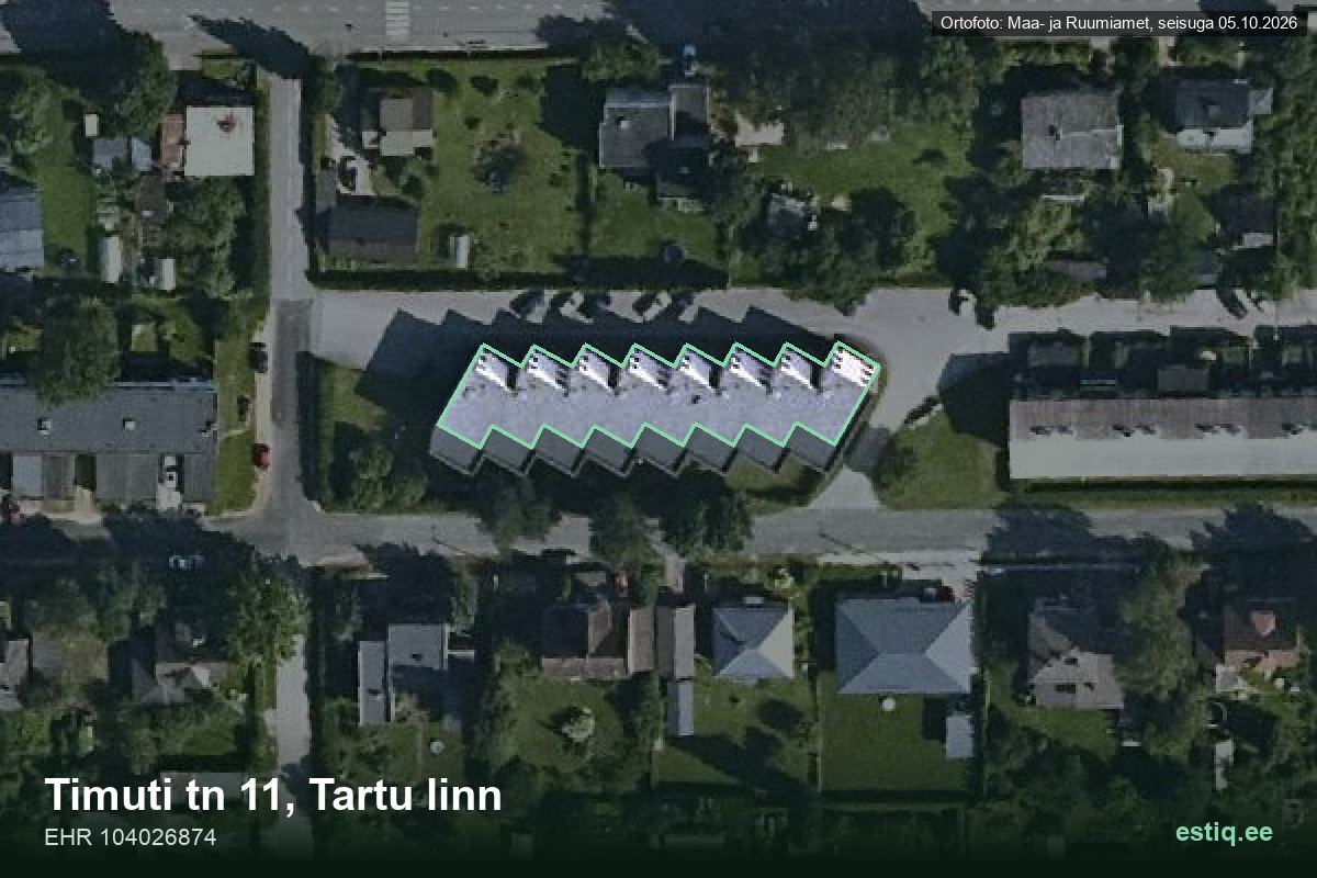 Timuti tänav 11, Tartu – hoone aerofoto, kontuur ehitisregistri (EHR) andmetest