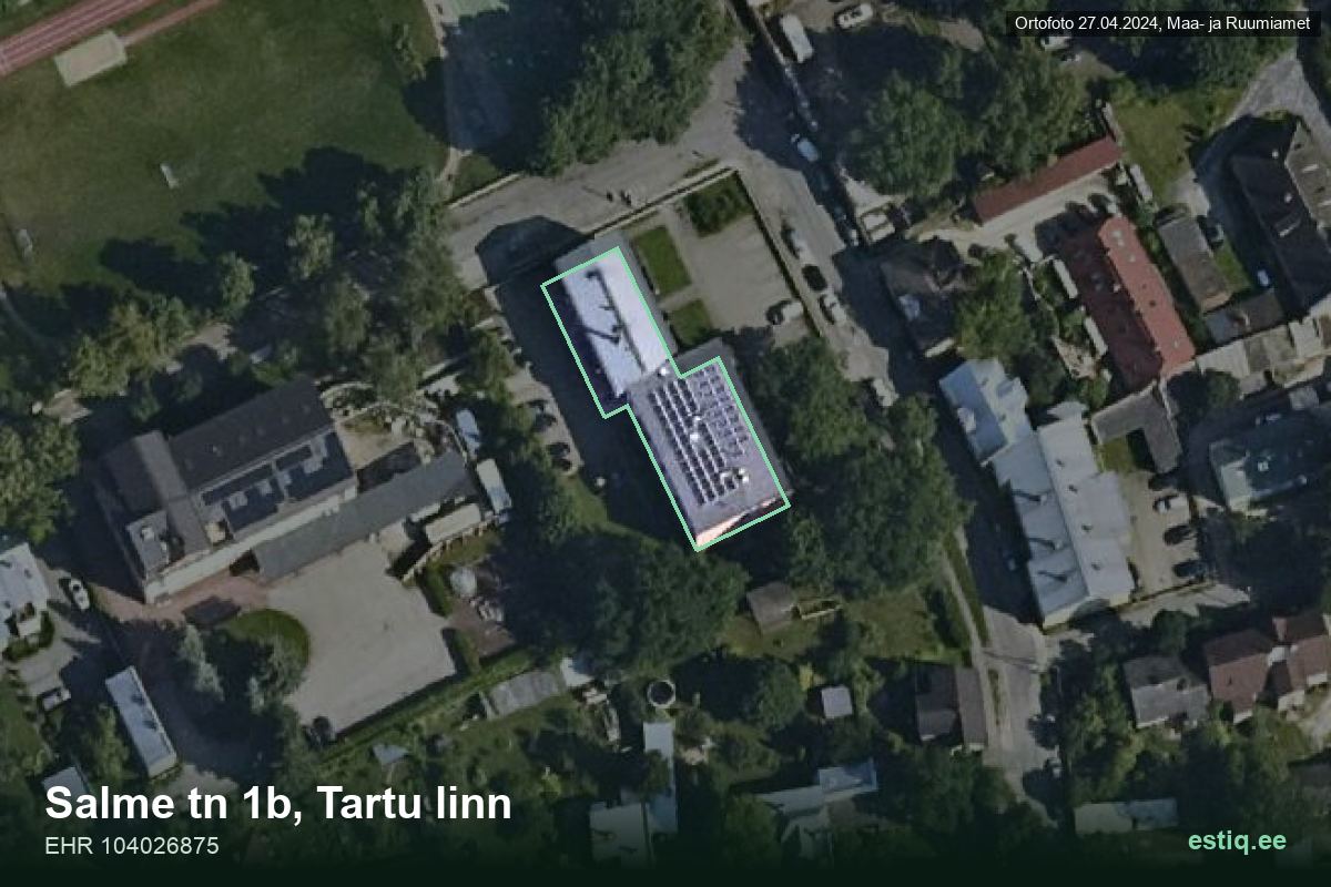 Salme tänav 1b, Tartu – hoone aerofoto, kontuur ehitisregistri (EHR) andmetest