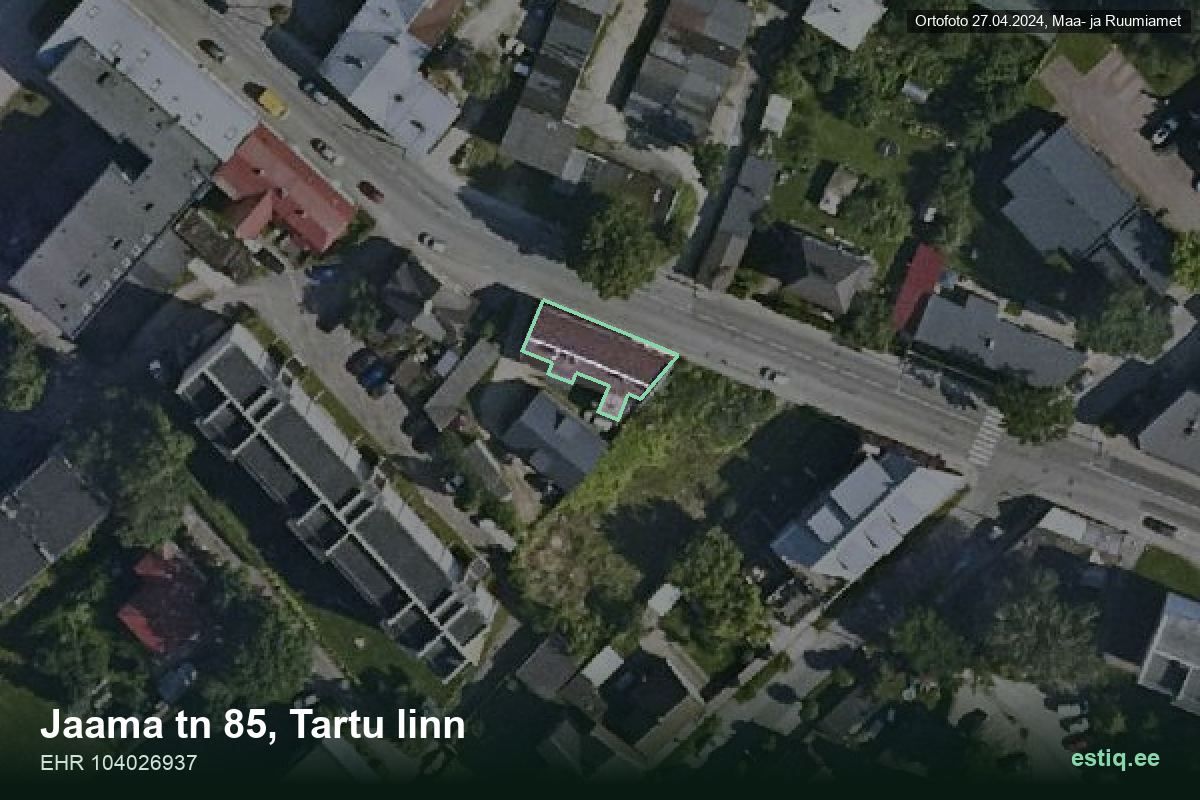 Jaama tänav 85, Tartu – hoone aerofoto, kontuur ehitisregistri (EHR) andmetest