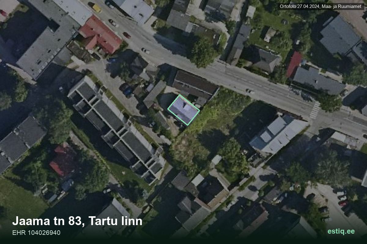 Jaama tänav 83, Tartu – hoone aerofoto, kontuur ehitisregistri (EHR) andmetest