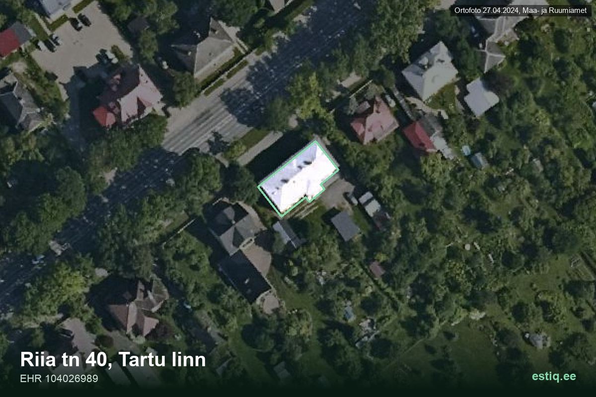 Riia tänav 40, Tartu – hoone aerofoto, kontuur ehitisregistri (EHR) andmetest