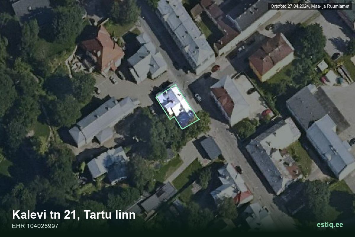 Kalevi tänav 21, Tartu – hoone aerofoto, kontuur ehitisregistri (EHR) andmetest