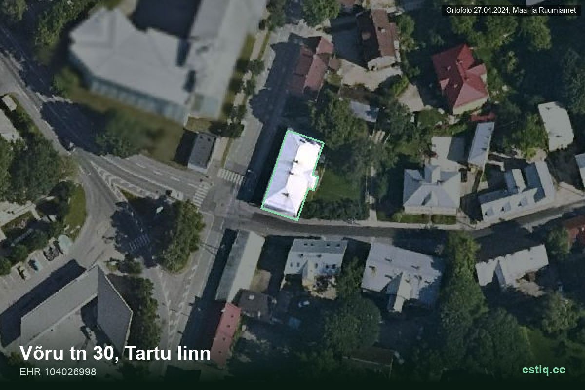 Võru tänav 30, Tartu – hoone aerofoto, kontuur ehitisregistri (EHR) andmetest