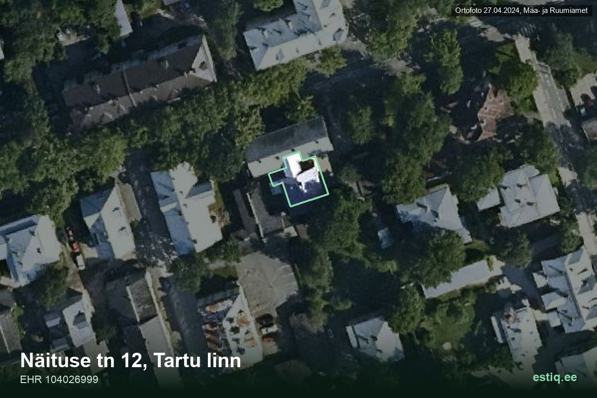 Näituse tänav 12, Tartu – hoone aerofoto, kontuur ehitisregistri (EHR) andmetest