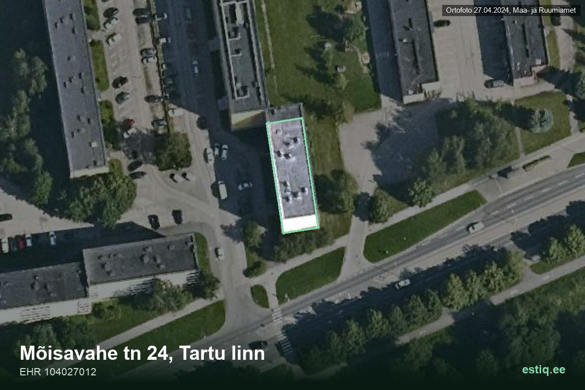 Mõisavahe tänav 24, Tartu – hoone aerofoto, kontuur ehitisregistri (EHR) andmetest
