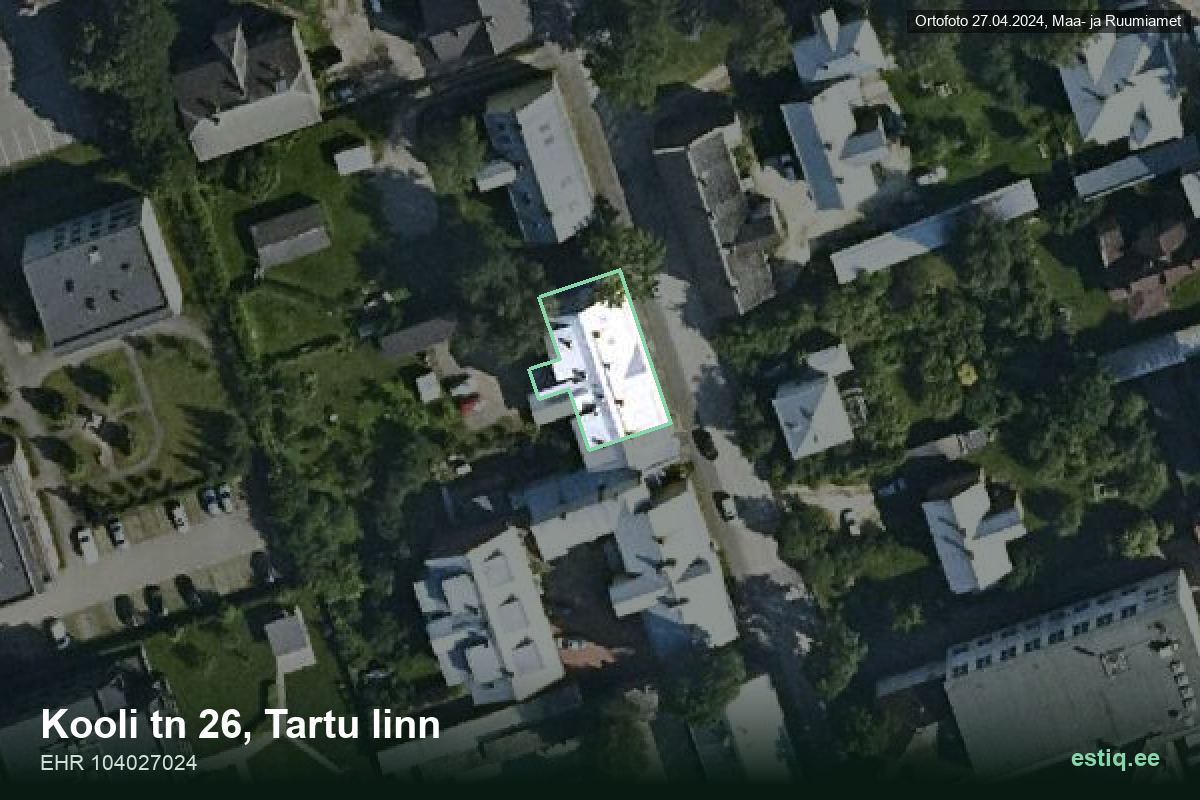 Kooli tänav 26, Tartu – hoone aerofoto, kontuur ehitisregistri (EHR) andmetest