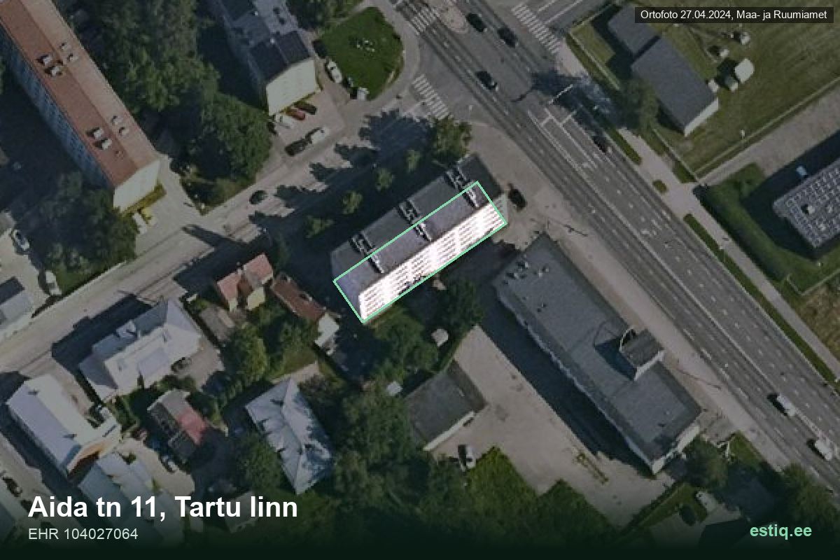 Aida tänav 11, Tartu – hoone aerofoto, kontuur ehitisregistri (EHR) andmetest
