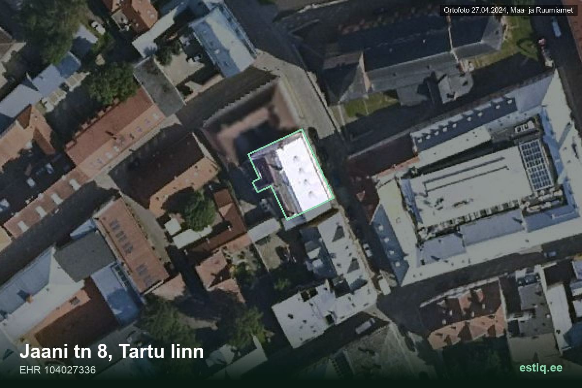 Jaani tänav 8, Tartu – ilmakuva rakennuksesta, ääriviiva rakennusrekisteristä (EHR)