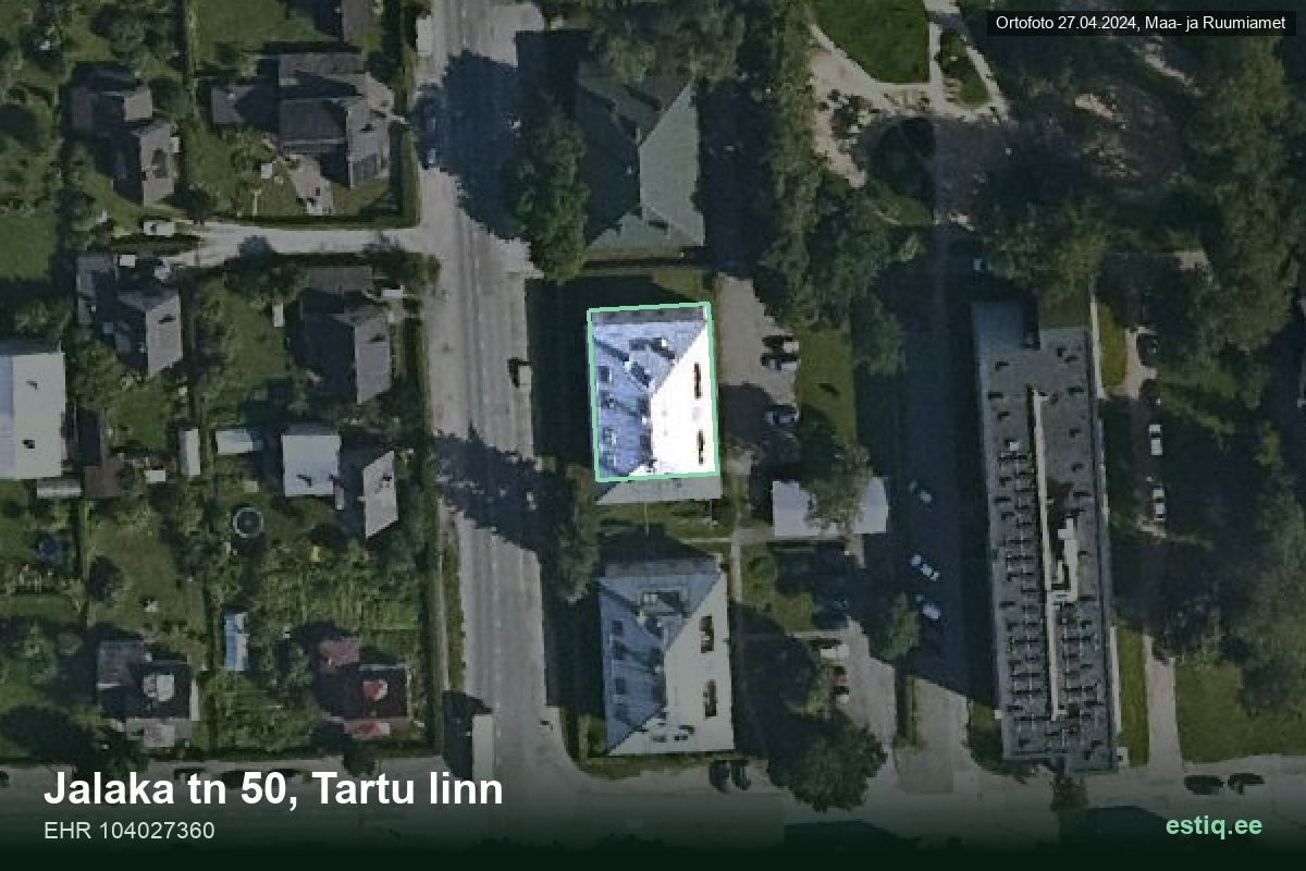 Jalaka tänav 50, Tartu – hoone aerofoto, kontuur ehitisregistri (EHR) andmetest