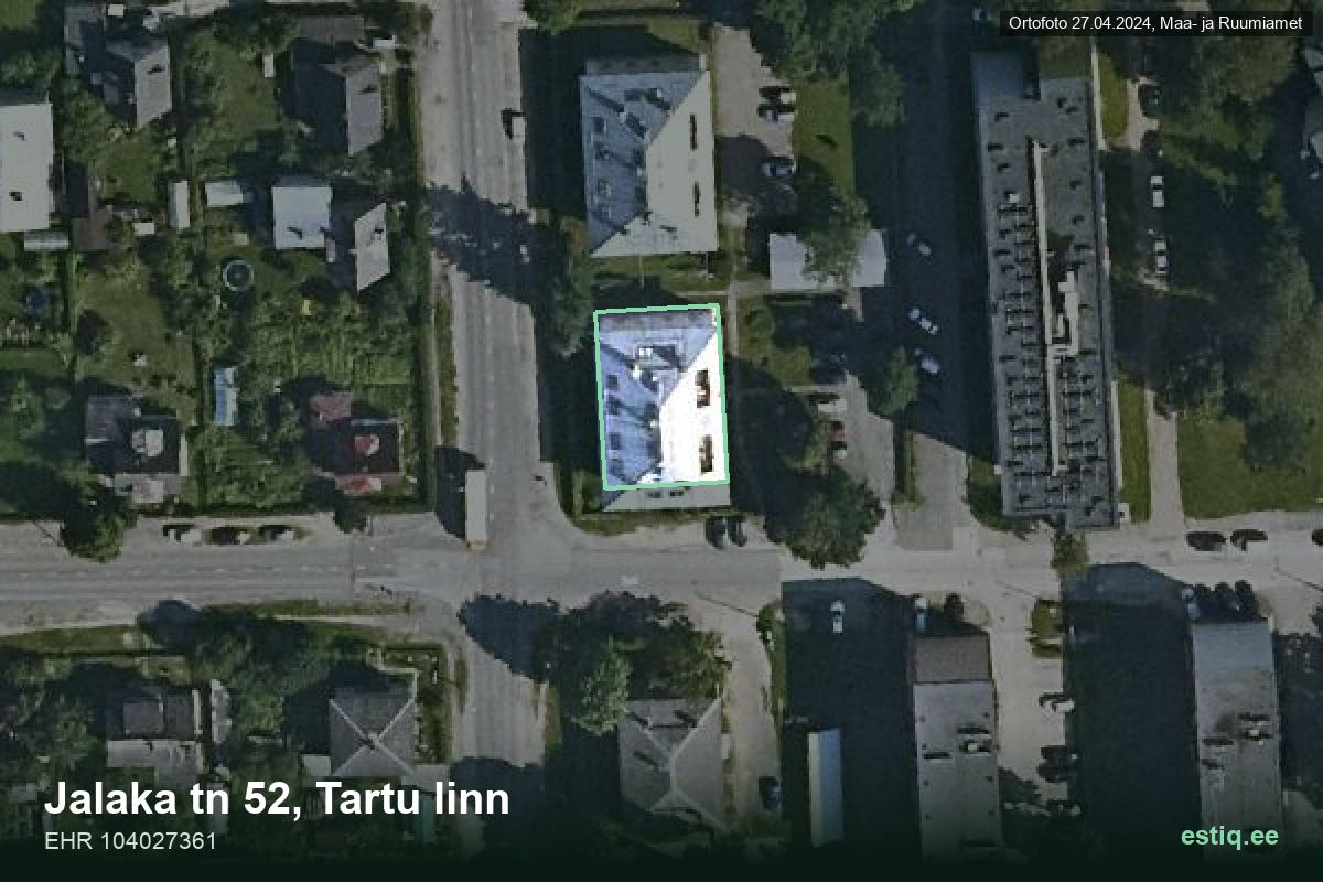 Jalaka tänav 52, Tartu – hoone aerofoto, kontuur ehitisregistri (EHR) andmetest