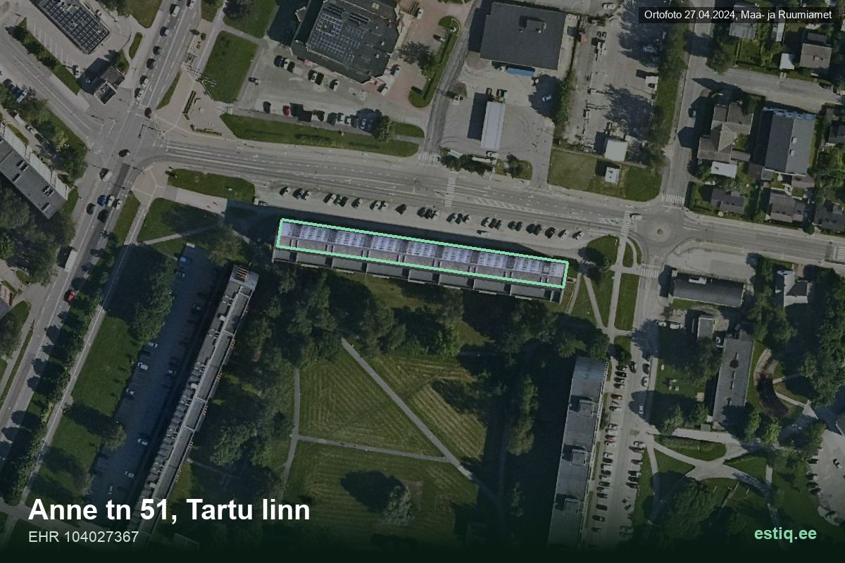 Anne tänav 51, Tartu – hoone aerofoto, kontuur ehitisregistri (EHR) andmetest