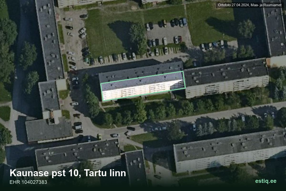 Kaunase pst 10, Tartu – hoone aerofoto, kontuur ehitisregistri (EHR) andmetest