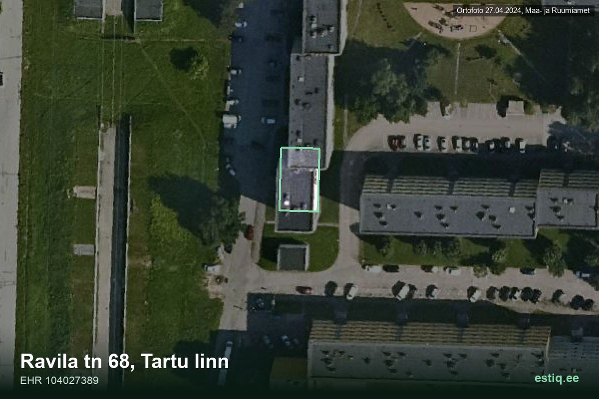 Ravila tänav 68, Tartu – hoone aerofoto, kontuur ehitisregistri (EHR) andmetest