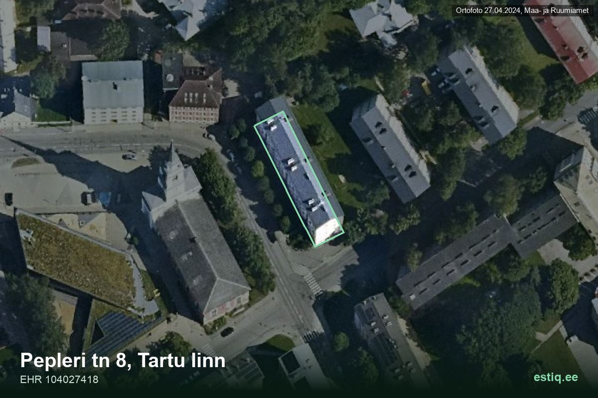 Pepleri tänav 8, Tartu – hoone aerofoto, kontuur ehitisregistri (EHR) andmetest