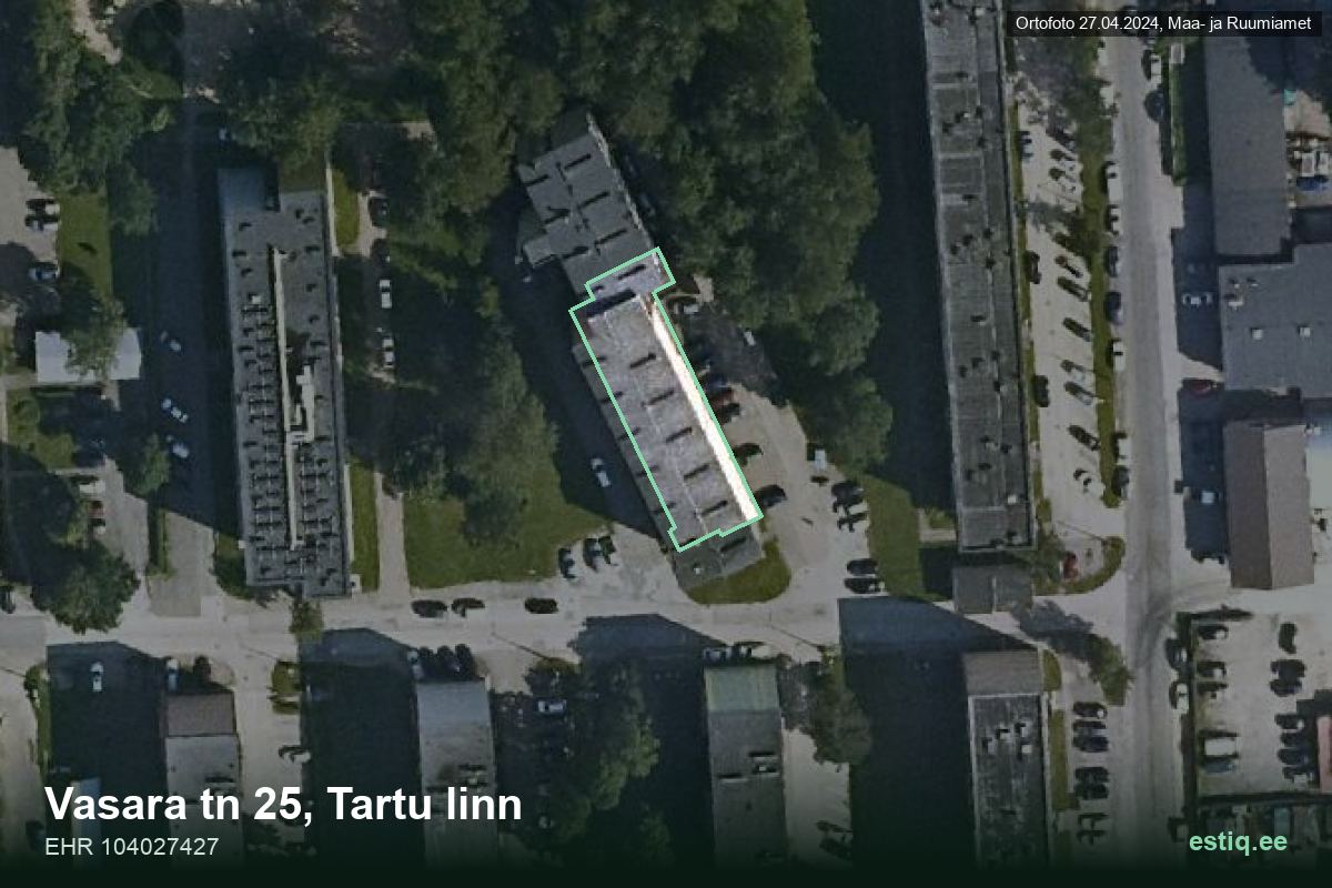 Vasara tänav 25, Tartu – hoone aerofoto, kontuur ehitisregistri (EHR) andmetest